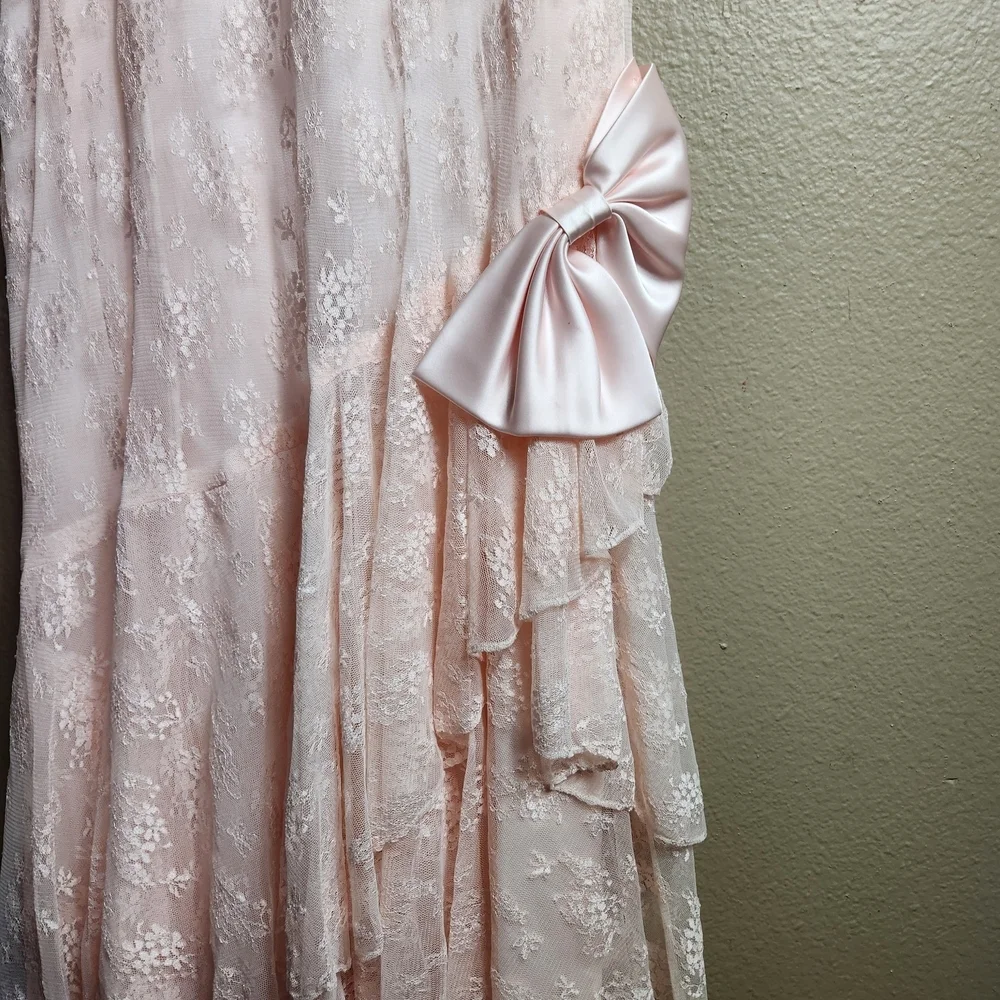 Susan Roselli for Vijack Womens |VTG 13/14| VTG 80s Pastel Pink Lace Midi Dress - Picture 4 of 10